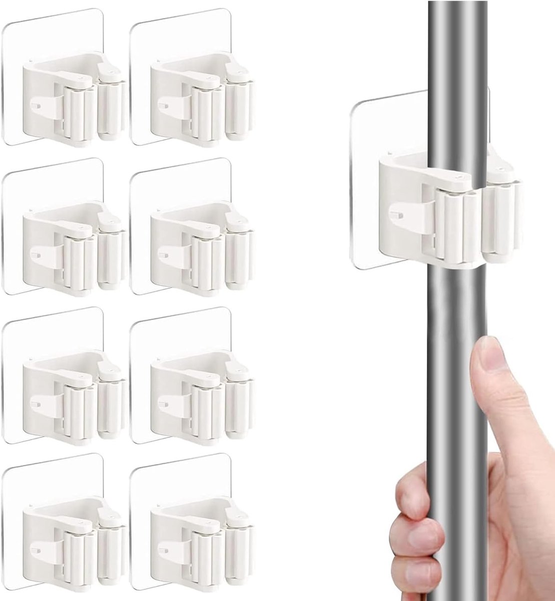8 Stuks Zelfklevende Mopbeugels, Wandmontage Organizer Clips, Broom Clips Zonder Boren voor Badkamer, Keuken, Kantoor, Opslag en Tuin