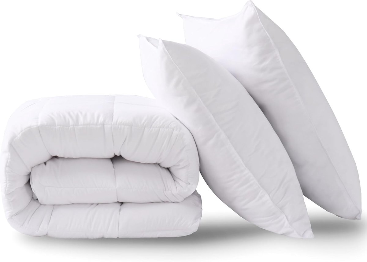 Thijox - HIG Dekbed 200x200 cm met Kussen, Jaarround Dekbed met 250 g/m² Microvezelvulling, Hoofdkussen 65x65 cm, Oeko-Tex Gecertificeerd, Wasbaar en