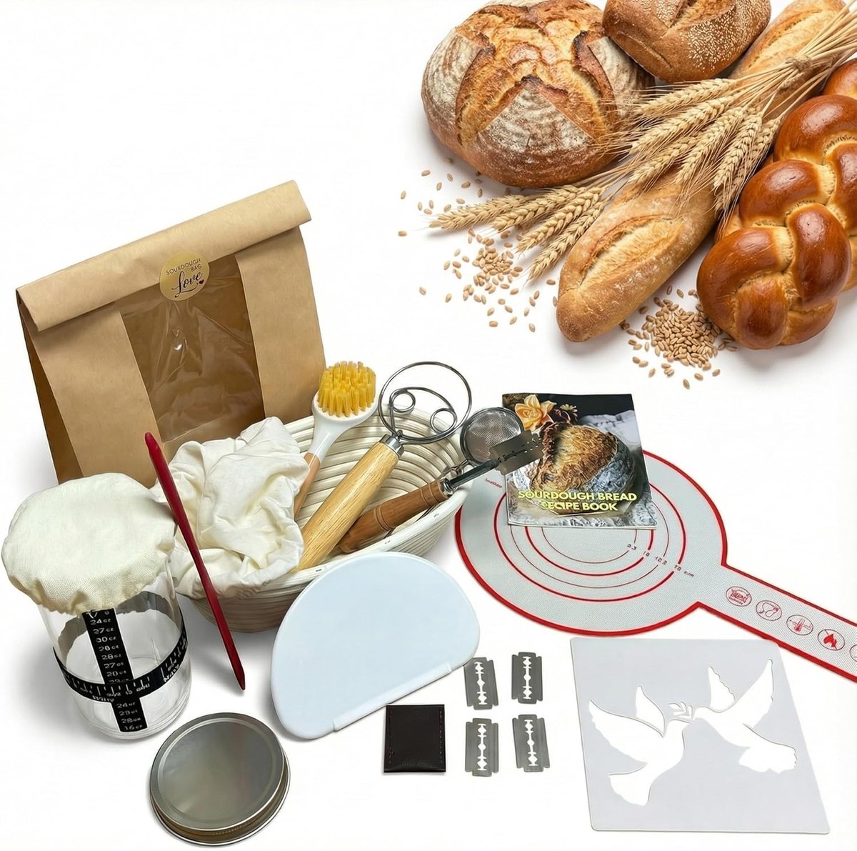 Thijox - Professionele Rijsmand Set - Fermentation Basket Ovaal 25cm - Banneton Basket met Glazen Fermentatiepot 650ml - Compleet voor Zuurdesembrood