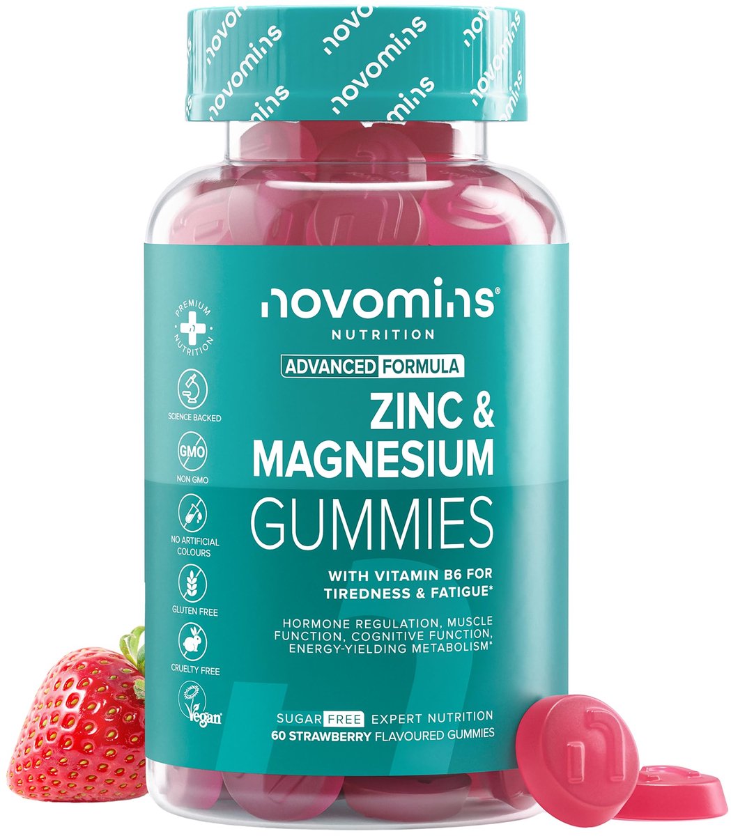 Novomins Zink & Magnesium Gummies - ZMA met B6 - 60 Gummies - Aardbei