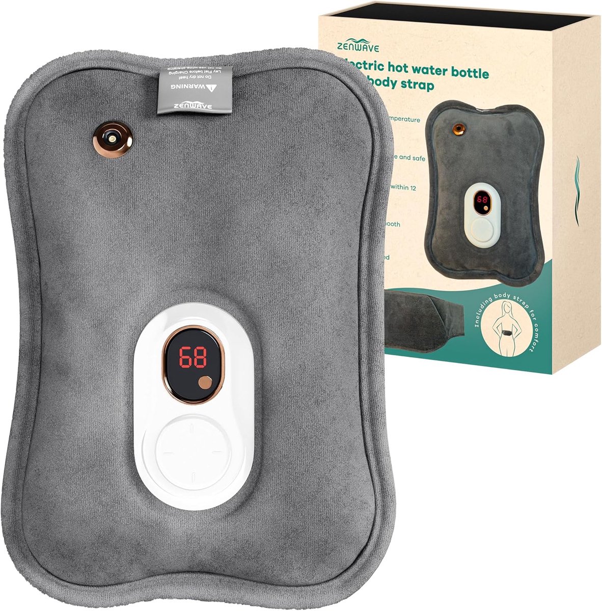 Thijox - Elektrische Kruik met Hoes - Digitale Warmte Kruik & Oplaadbare Waterkruik voor Baby en Volwassenen - Draadloos Warmtekussen - Duurzaam Grijs