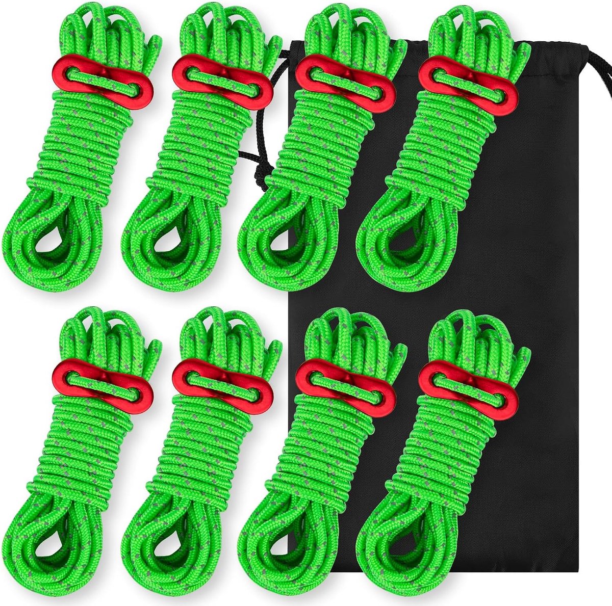 SnelShoppen - Pack van 8 reflecterende spanningstouwen met aluminium plaat, diameter 4 mm, lengte 400 mm, lichte spanner voor tent en camping (groen)