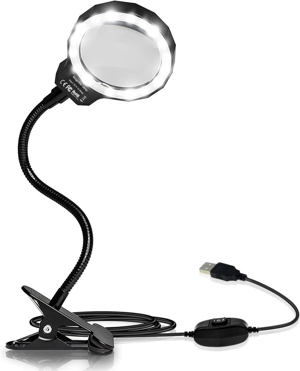 Thijox - Loeplamp Vergrootglas met LED Verlichting - 3x en 10x Vergroting - Ideaal voor Lezen, Tekenen, Hobby's - Tafelklem - Voor Kinderen, Volwassen