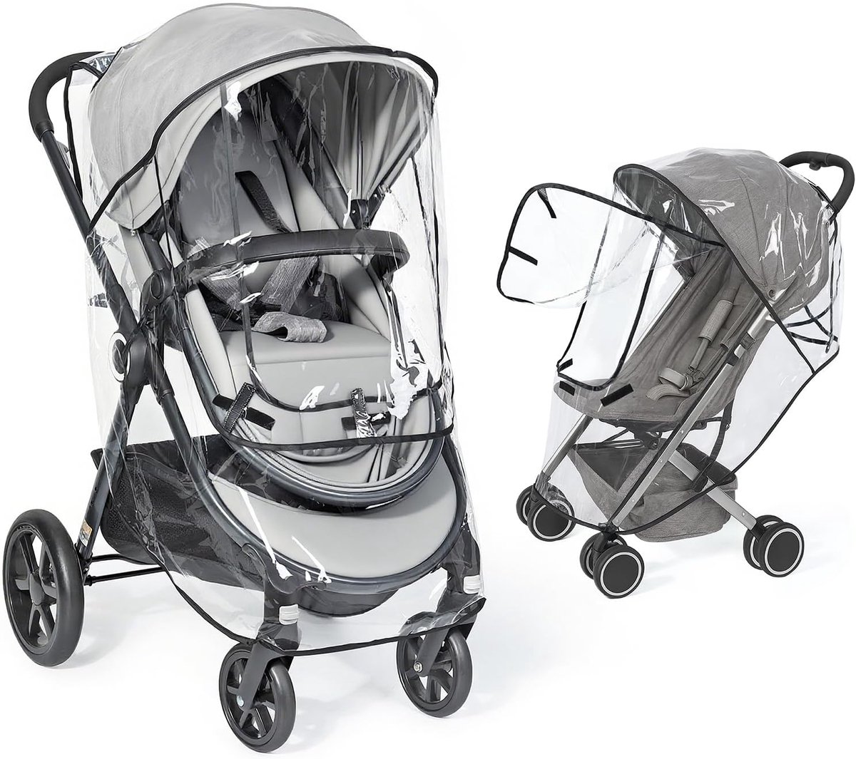 Thijox - Universele Regenhoes voor Kinderwagen - Ademend, Waterdicht, Geurloos EVA, Eenvoudig te Installeren, Zwart, Veilig en Duurzaam voor Kinderen
