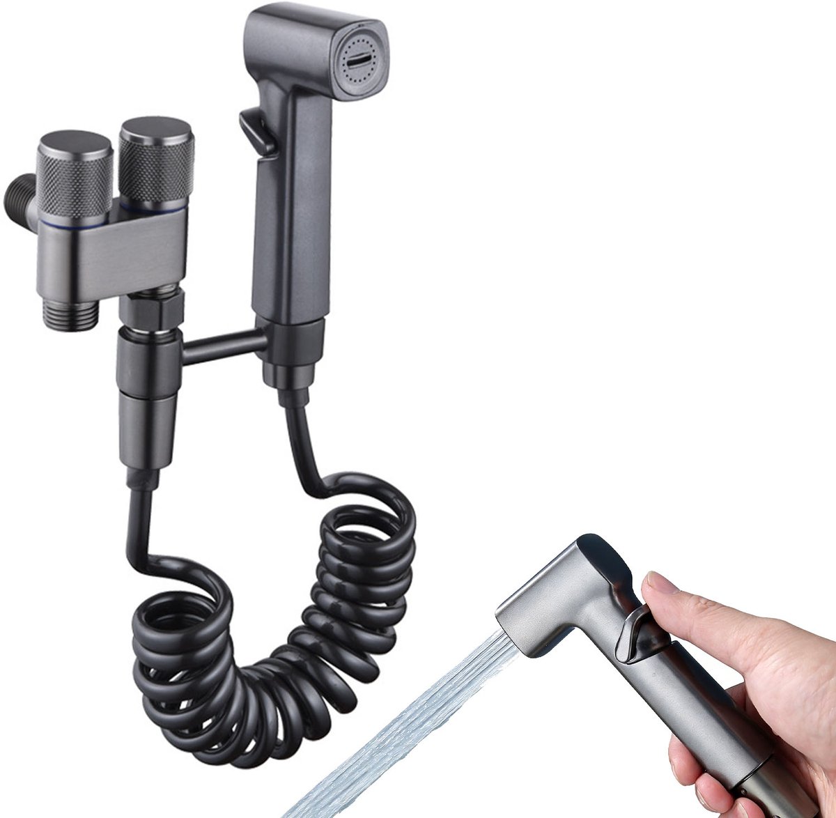 Handspray Set Toilet Douche Spray Met Hogedruk Spuitkop RVS Dubbele Hoekstopkraan 2 Meter Flexibele Slang Badkamer Keuken Reinigingsspray