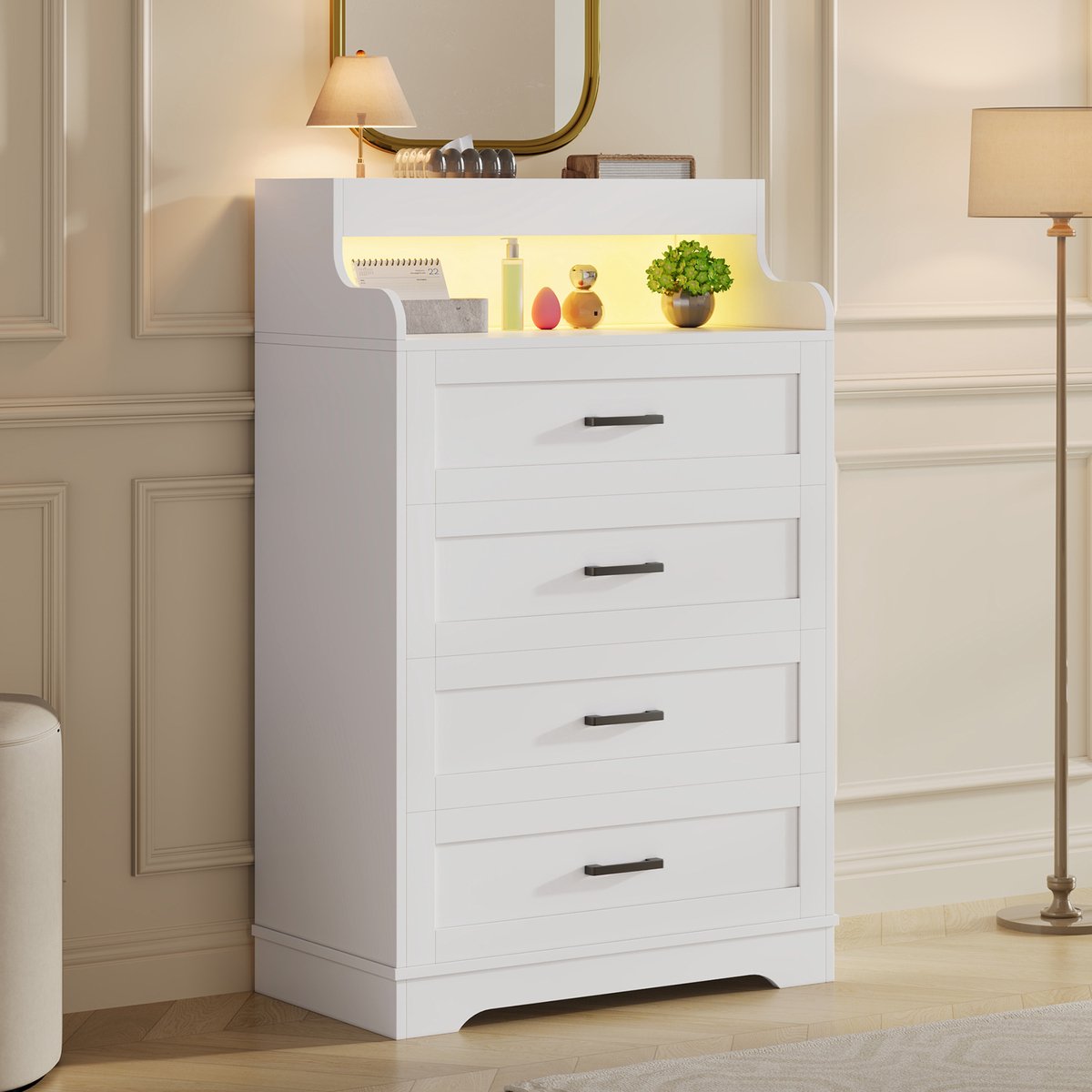 Ladekast 4 Lades 114 cm Wit met RGB LED Verlichting en Anti-kantelbeveiliging