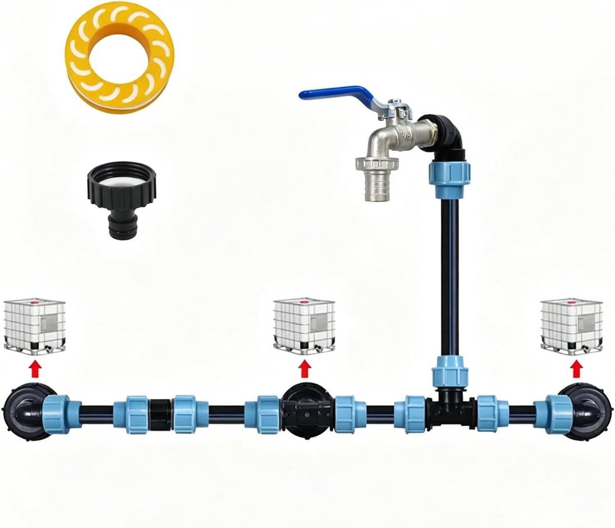 Verbindingssets voor 1-3 water- en regentanks met zwanenhals en slangschroefverbinding voor tuinirrigatie en waterbeheer