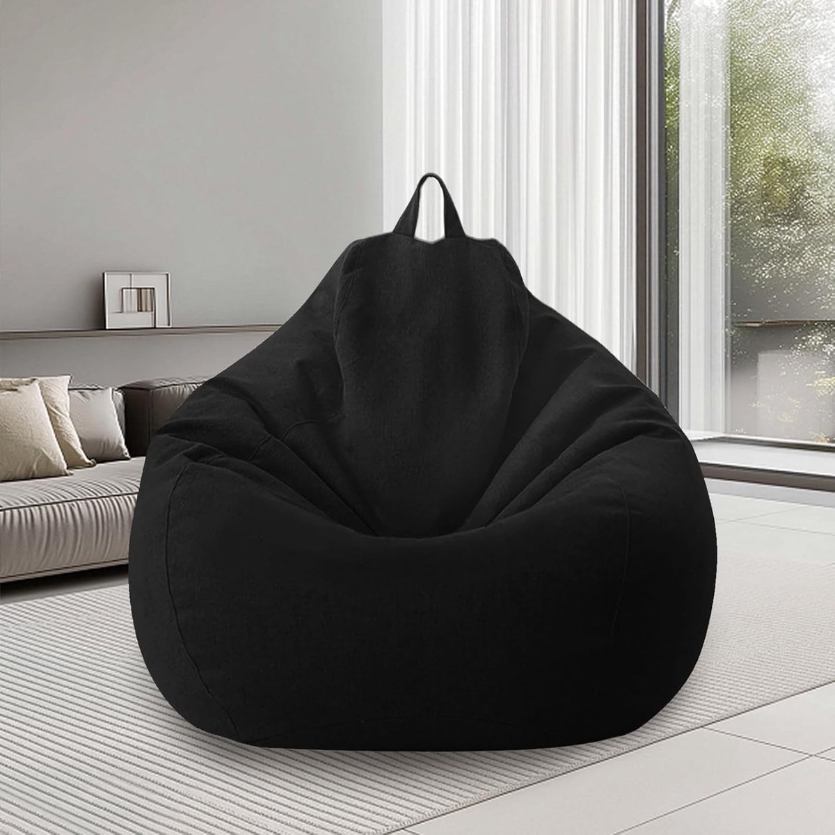 XL Zitzak met Handvat voor Volwassenen, Zitzak Hoes (zonder Vulling) voor Comfortabele Relaxplek, 100 x 120 cm (Zwart)