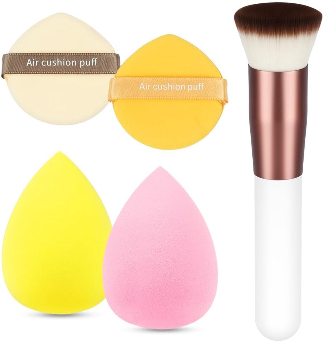 SnelShoppen - 5-Delige Makeup Sponge Set - Professionele Make-up Sponsen en Foundation Borstel - Inclusief 2 Beauty Blenders, 2 Make-up Sponsen, Droog