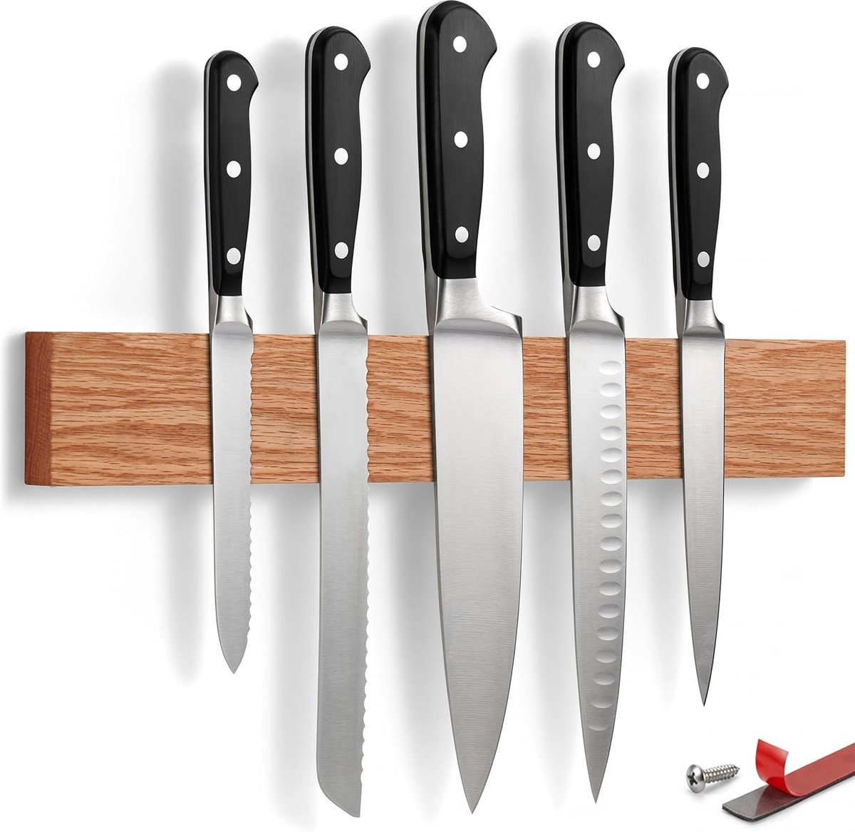 SnelShoppen - Magnetische Messenset Houder van Eikenhout - 40 cm - Keuken Accessoire - Kwalitatieve Messenslijper voor Koken en Bereiden