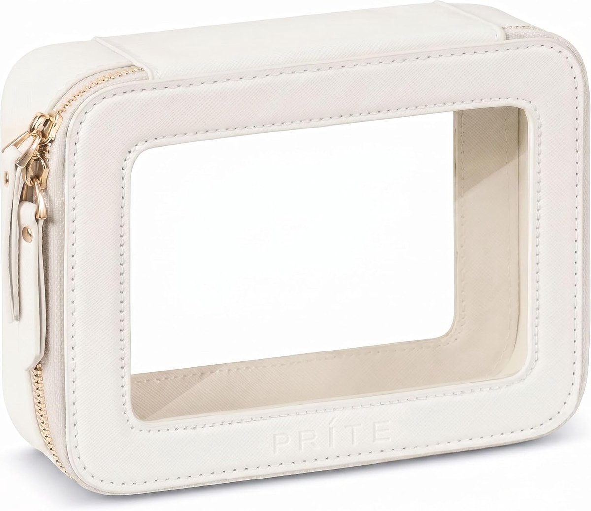 Thijox - Prite Make-up Tas voor Dames, Waterdichte Toilettas, Grote Reis- en Auto-organizer met Gouden Dubbele Ritssluiting, Transparant, Beige, Modie