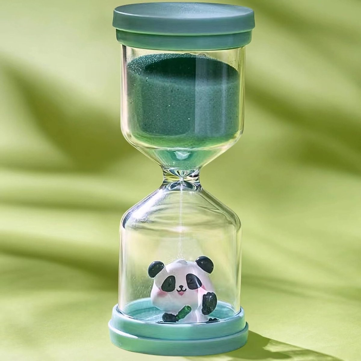 Thijox - Onbreekbare kunststof zandloper 30 minuten | Kleurrijke zandloper voor kinderen met panda in macaron-groen | Tijdmanagement en tijdtimer voor