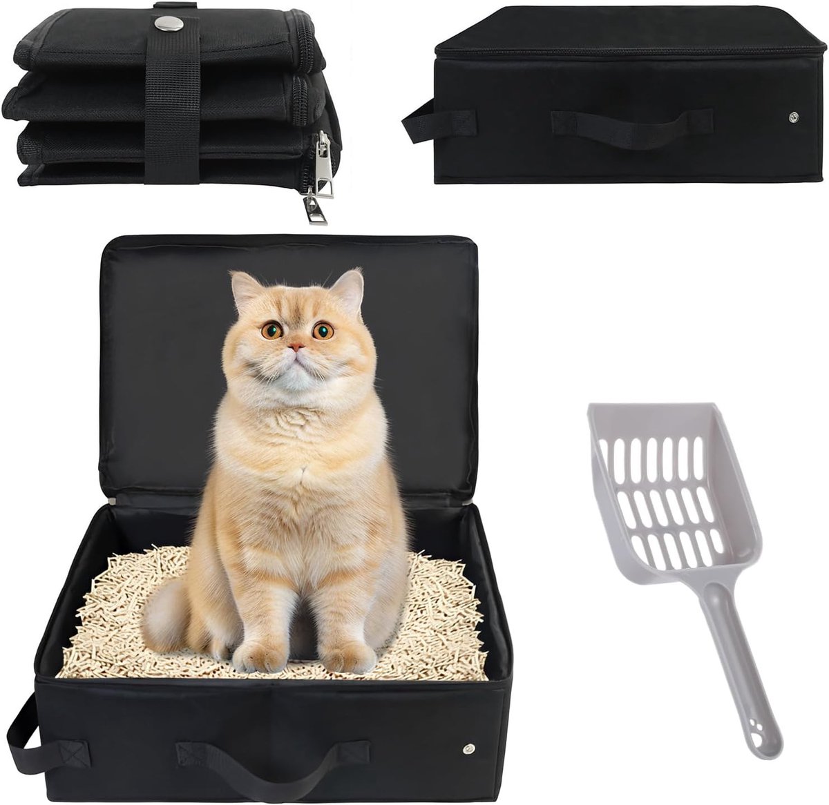 Reiskattenbak voor onderweg, kattenklootje met schop en deksel, opvouwbaar reiskattentoilet van Oxford stof, vouwbare - ShopVlot