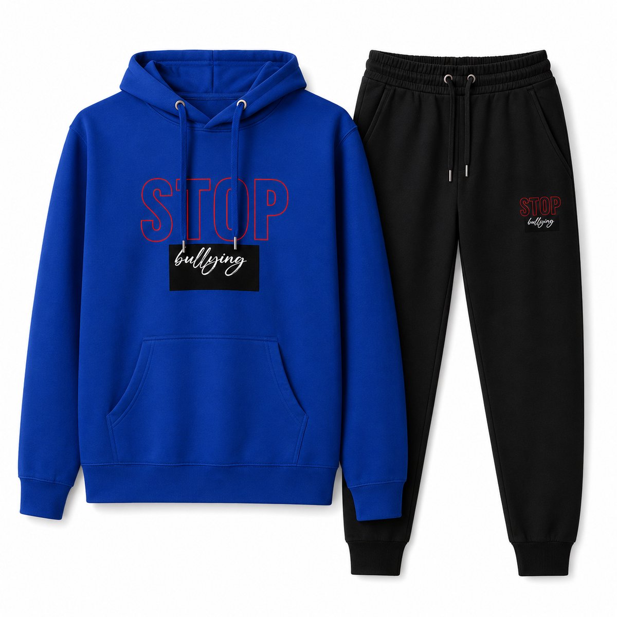 Trainingspak Heren – Hoodie Heren – Sportbroek Heren – STOP BULLYING – Katoen - Blauw - XS