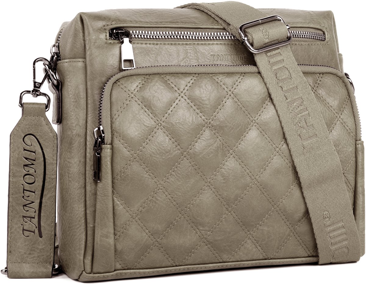 TANTOMI - Dames Schoudertas - met 6 RFID-Kaartsleuven - Crossbodytas Middelgrote - Met Verstelbare en Afneembare Brede Band - Taupe