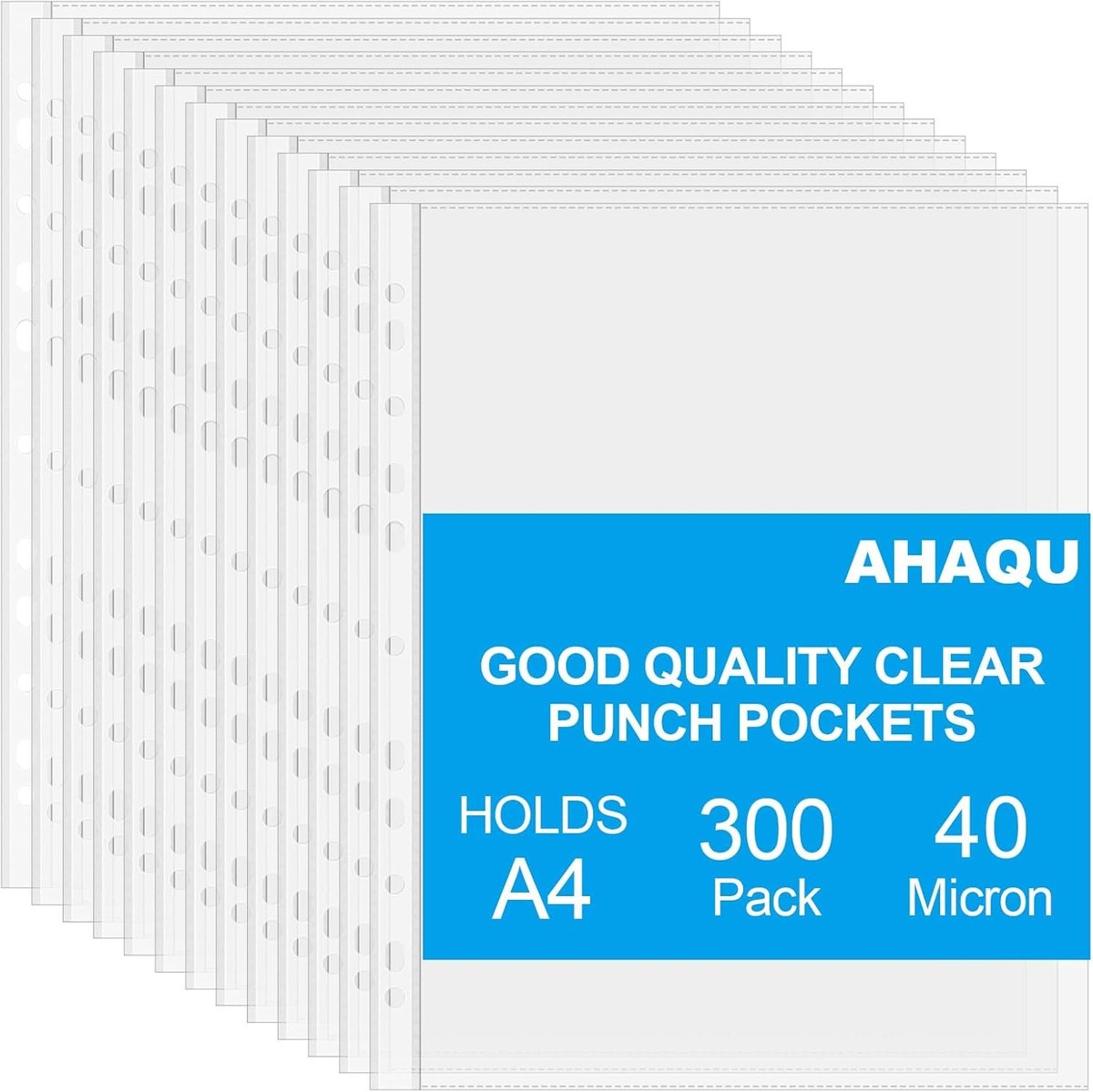 300 Stuks Perforated A4 Plastic Pocket Sleeves - Sterke 40 Micron Transparante Mappen voor Binders en Documenten