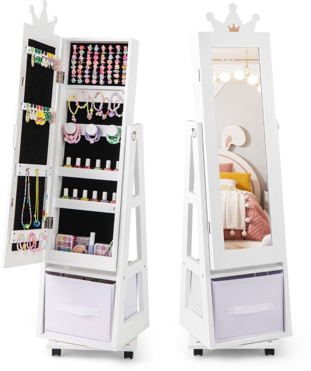 SureDeal® - Kaptafel - Kinder Sieradekast Spiegelkast - Volledige Lichaamsspiegel Wit - 31