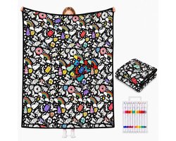 DIY Kleurdeken Met 12 Stiften - 150×125cm - wasbare kleurdeken - Doe-het-zelf schilderdeken - schilderdeken voor volwassenen - Gezellige Woondecoratie