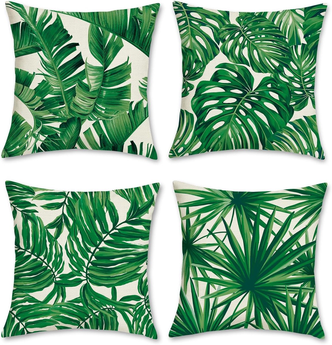 Thijox - Set van 4 Decoratieve Kussenslopen 45x45 cm - Polyester Linnen met Tropische Bladeren - Perfect voor Bank, Slaapkamer, Woonkamer, Auto en Hui