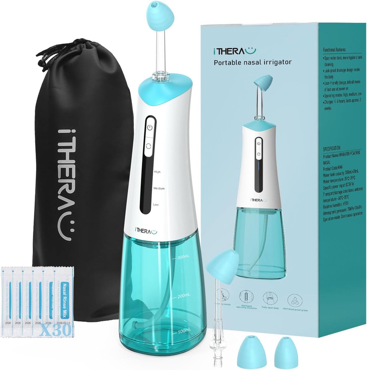 Thijox - Draadloze Neusspoelfles Sinus Rinse Kit - Neusirrigatieset voor Volwassenen - Elektrische Neti-Pot - Sinusspoeling met Comfortabele Neusdouch