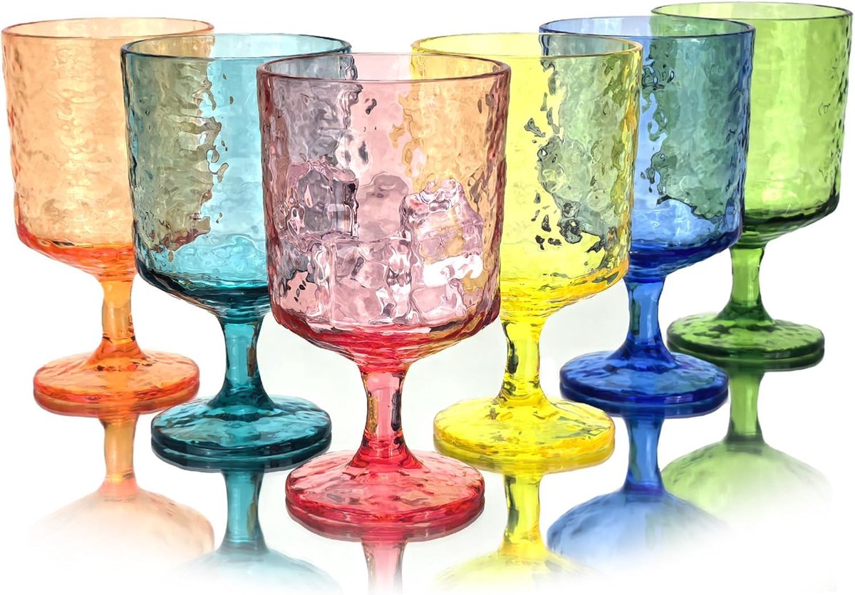 Thijox - Set van 6 325 ml IJsberg Acryl Wijnglazen - BPA-vrije Plastic Stengel Glazen voor Feest, Camping, Tuin en Keuken - Meerkleurig en Duurzaam