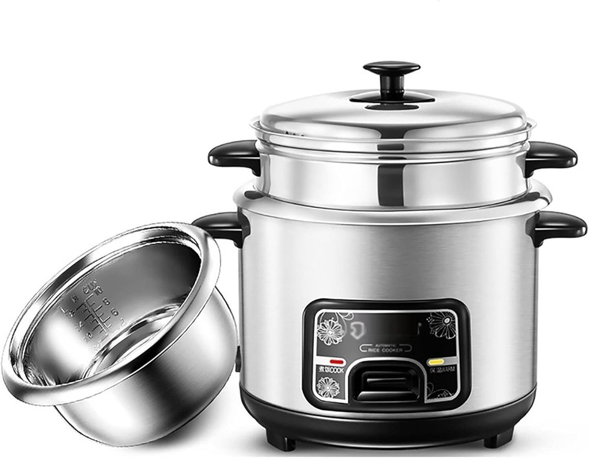 Thijox - Rijstkoker met Stoomfunctie 2L - Roestvrijstaal, Voor 1-7 Personen, Inclusief Spatel en Maatbeker, Ideaal voor Keuken, Feest, Camping en Gezi