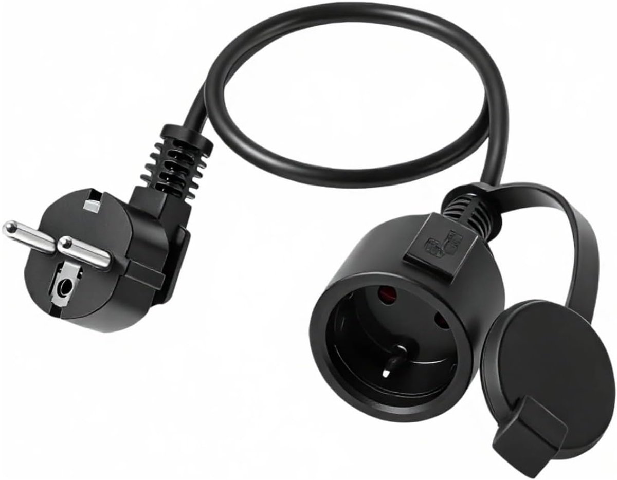 Thijox - Verlengkabel 0,5m Outdoor IP44 Waterdicht Platte Stekker Geaard Contact 16A 250V Type F CEE 7/7 Voor Tuin, Camping, Keuken, Kantoor, Grasmaai