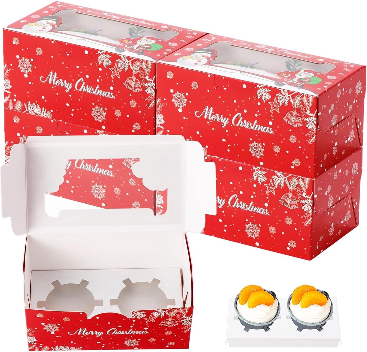 50 Stuks Kerst Cupcake Dozen met 2 Gaten en Venster, Ideaal voor Taarten, Koekjes en Desserts