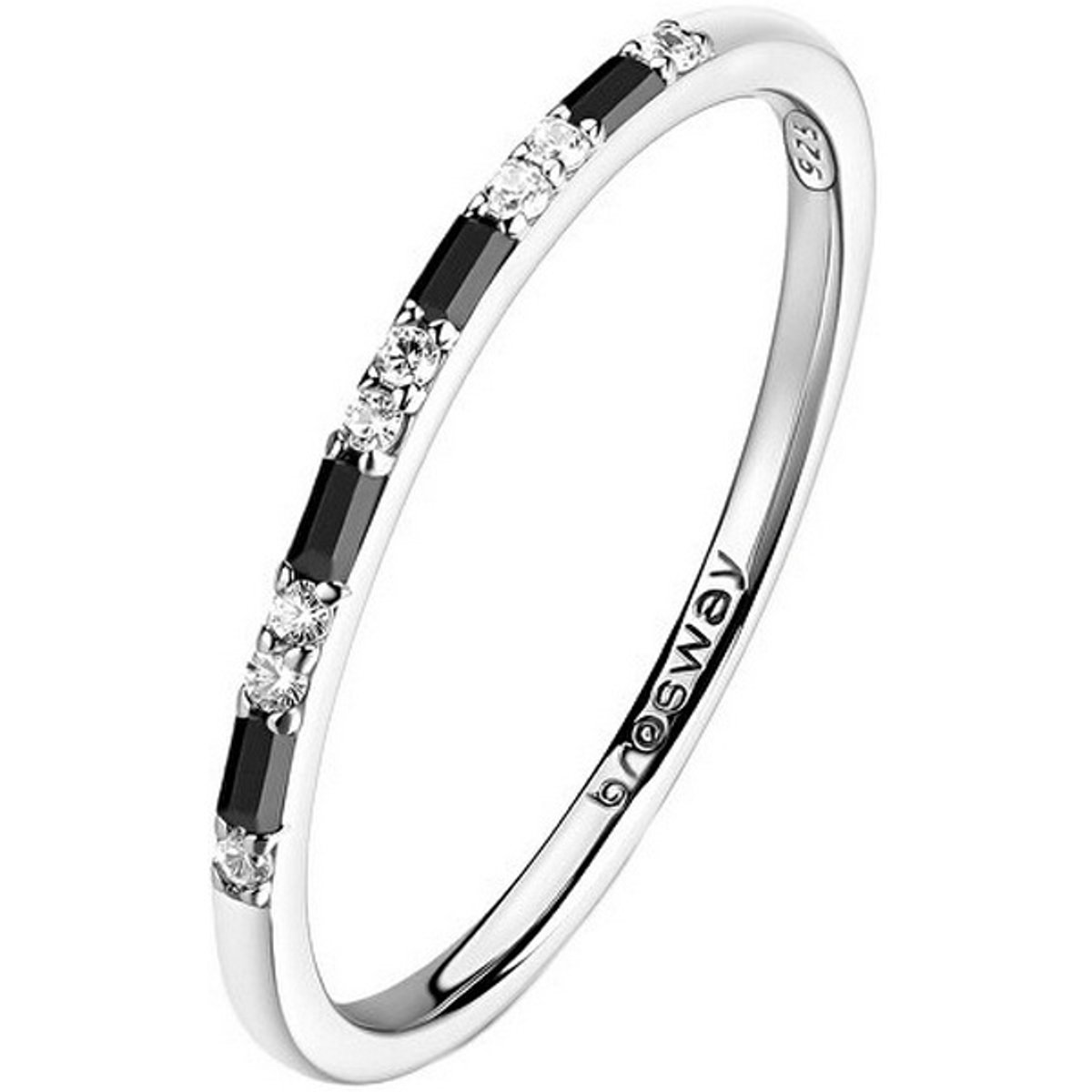 BROSWAY FANCY FMB128 - 56 MM - ZILVEREN RING MET ZWARTE/TRANSPARANTE ZIRKONIA'S 1 STUK