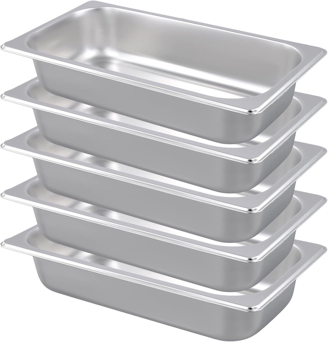Set van 5 paneer- en bereidingsschalen, 32,5 x 17,5 x 6,5 cm, roestvrij staal, ideaal voor frituren en bakken in de keuken en horeca