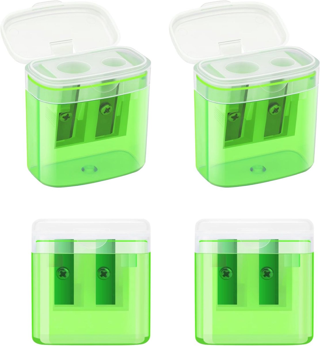 Thijox - Potloodslijper Set 4 Stuks - Dubbele Puntenslijper met Houders voor Dikke en Dunne Pennen - Handheld Puntenslijper met Deksel - Perfect voor