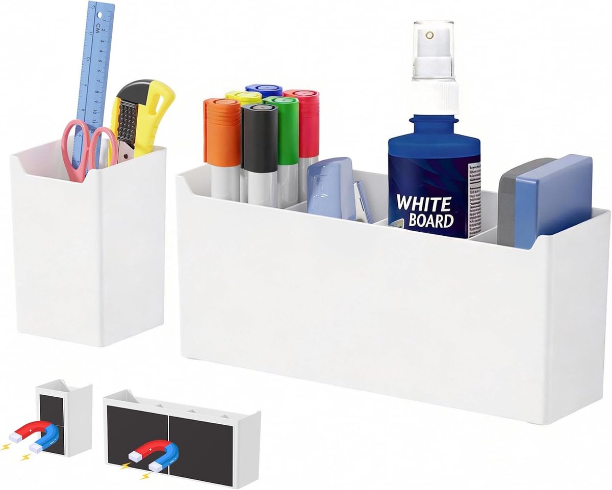 Magnetische penhouder met 3 verwijderbare verdelers - voor school en kantoor - extra sterke magneten - opgeruimd werken - ShopVlot