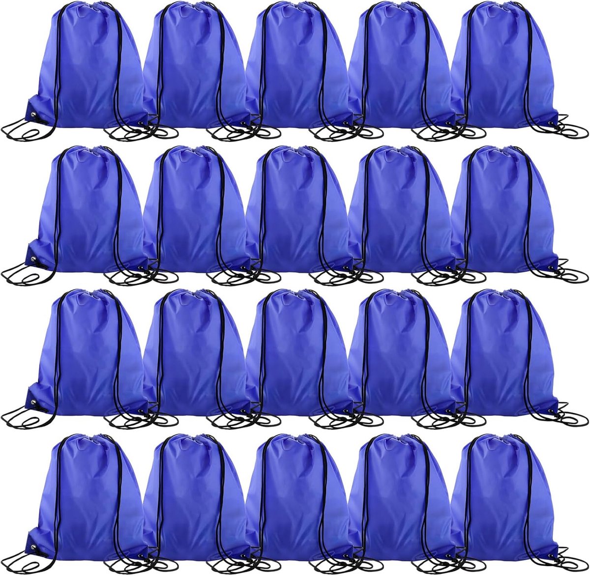 SnelShoppen - 20 Stuks Gymtassen Saffierblauw 34x43 cm - Waterdichte Rugzak met Trekkoord voor Sport, School, Reizen, Zwemmen en Strand