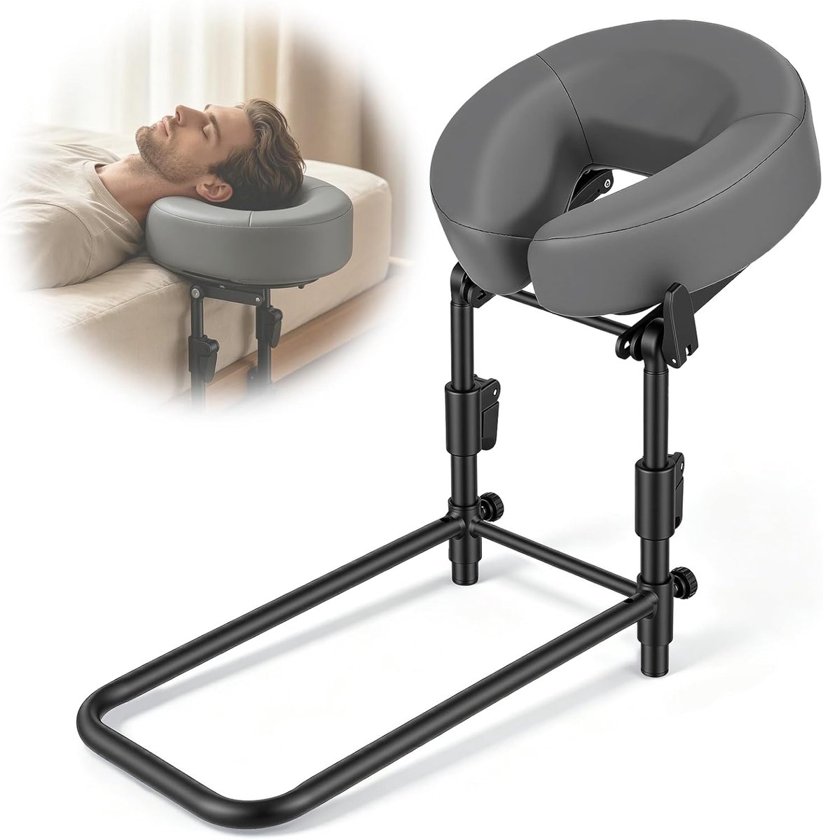 Thijox - Hoofdsteun Massagebed met Verstelbaar Kussen, U-vormig Kussen voor Thuis en Schoonheidssalon, Geschikt voor Matrassen van 14-45 cm, Grijs, Al