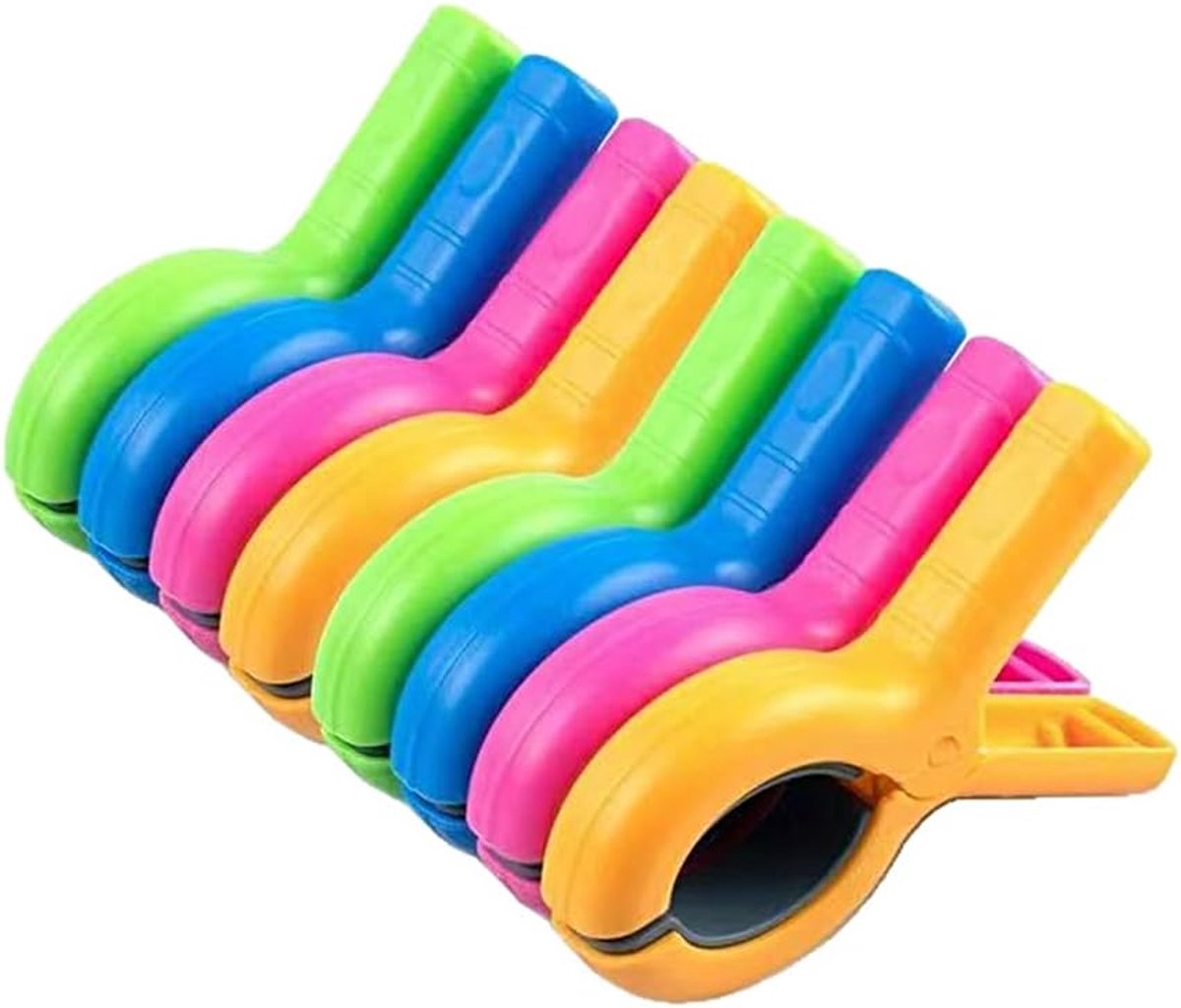Thijox - 8 grote wasknijpers voor handdoeken, kleurrijke handdoekklemmen voor strandstoelen, winddichte handdoekclips in blauw, groen, geel en roze, p