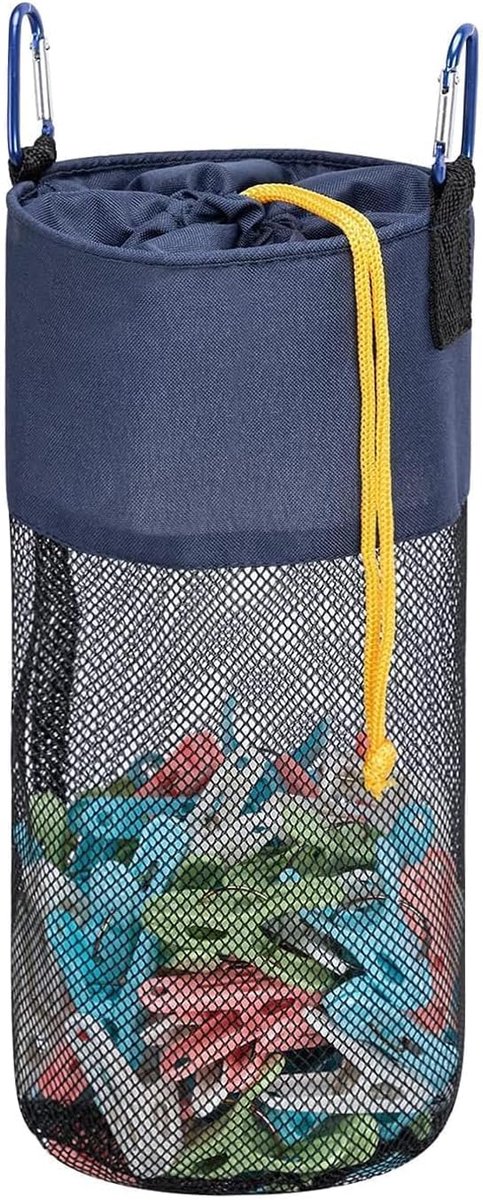 Thijox - Wasknijperzak met Haken, Hangende Netwasknijperzak voor 150 Wasknijpers, Draagbare Sneldrogende Tas in Blauw, Ideaal voor Was en Organisatie