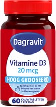 Dagravit Vitamine D3 hooggedoseerd 20 mcg - Ondersteunt het afweersysteem - Ondersteunt het behoud van sterke botten en spieren - 60 kauwtabletten