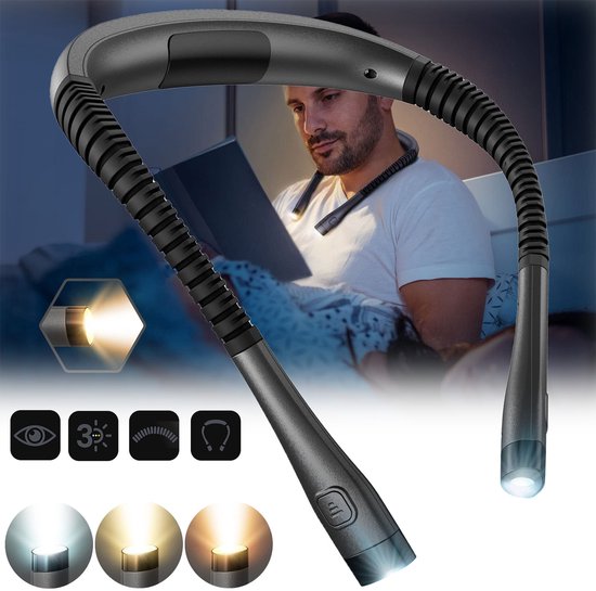 LED-leeslamp - Neklamp - Draagbare leeslamp - Knutsellamp - Hobbylamp - Draagbaar en dimbaar - Geschikt voor lezen in de slaapkamer en buiten - Oogvriendelijk - 1000 mAh - Zwart — afbeelding 2