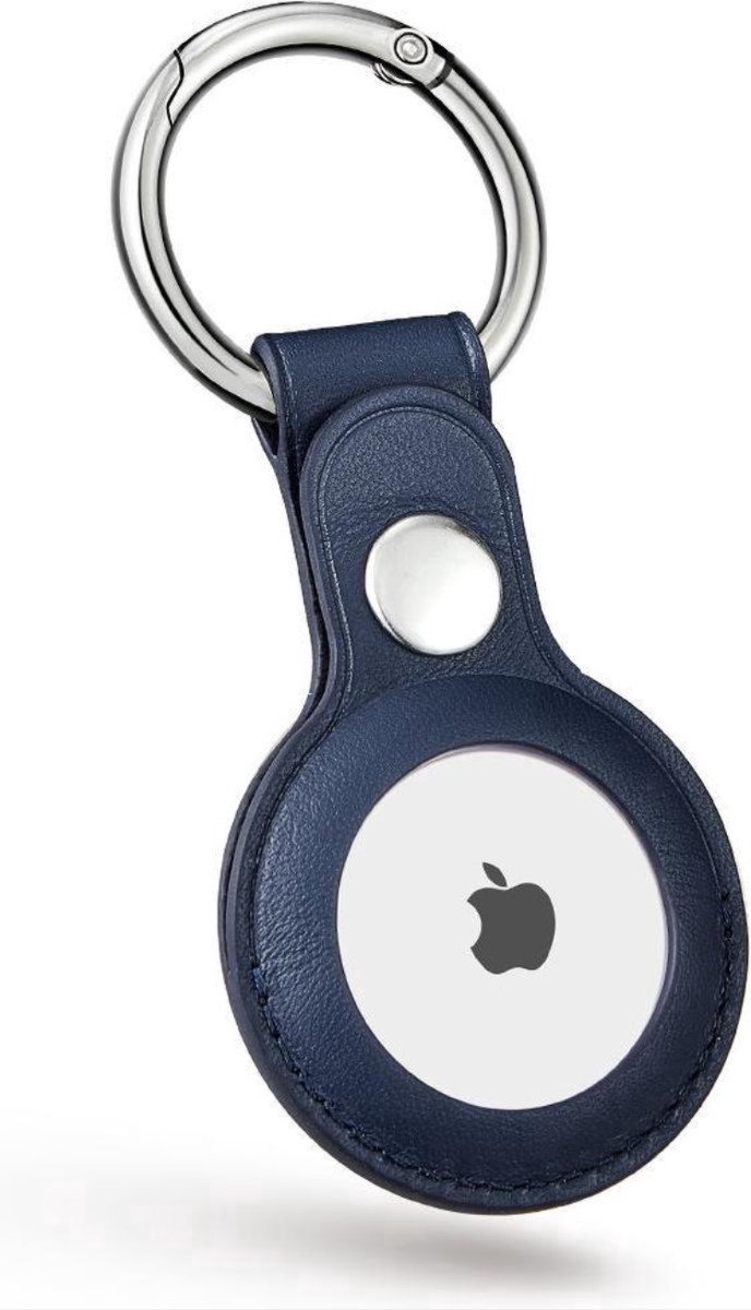 Hoesje geschikt voor AirTag - AirTag sleutelhanger - Kunstlederen case - Airtag protector - Hanger - Blauw - Spullen kwijtraken - Jonyx