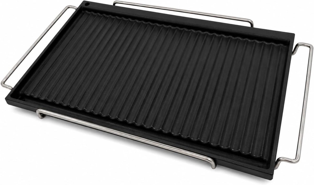 Grillpan Gietijzer - Bakplaat Grillplaat - Buiten Koken - Dubbelzijdig Bruikbaar - 67x40 cm - Zwart
