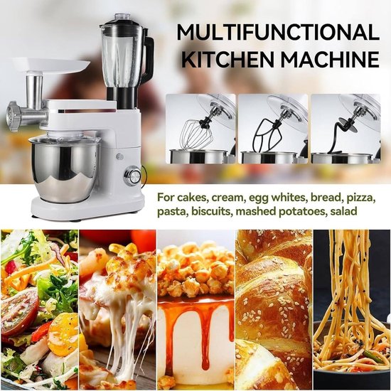 Elektrische Keukenmixer - Standmixer Deegmixer - Bakken en Koken - 3-in-1 Multifunctioneel - 6 Liter Kom - Zilver — afbeelding 3