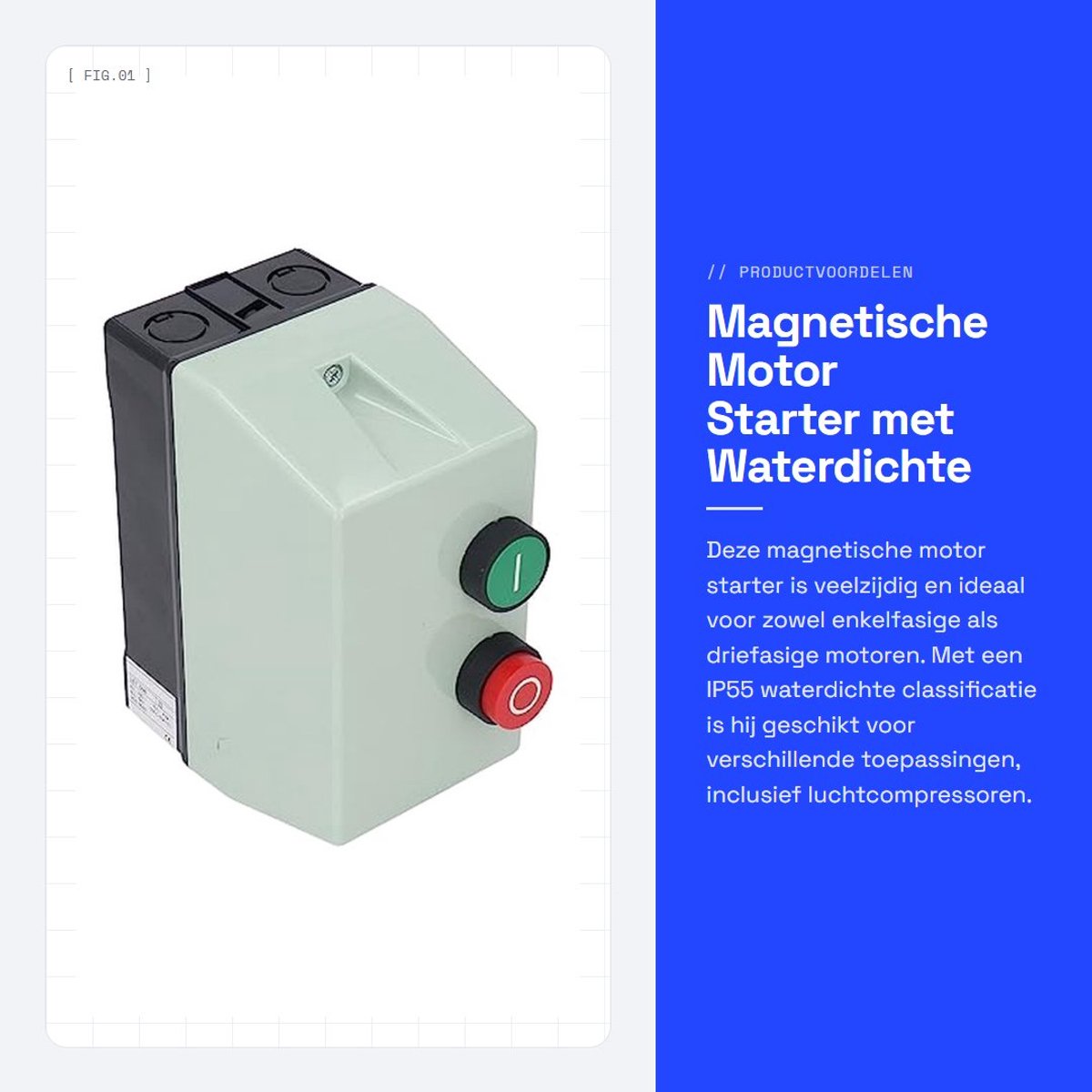 Dailygoods- Motorstarter Waterdicht IP55 - Enkelfasige/Driefasige Motor - Overbelastingsbeveiliging - Intelligente Beveiliging - Eenvoudige Bediening - Geschikt voor Luchtcompressoren - Motorstartschakelaar
