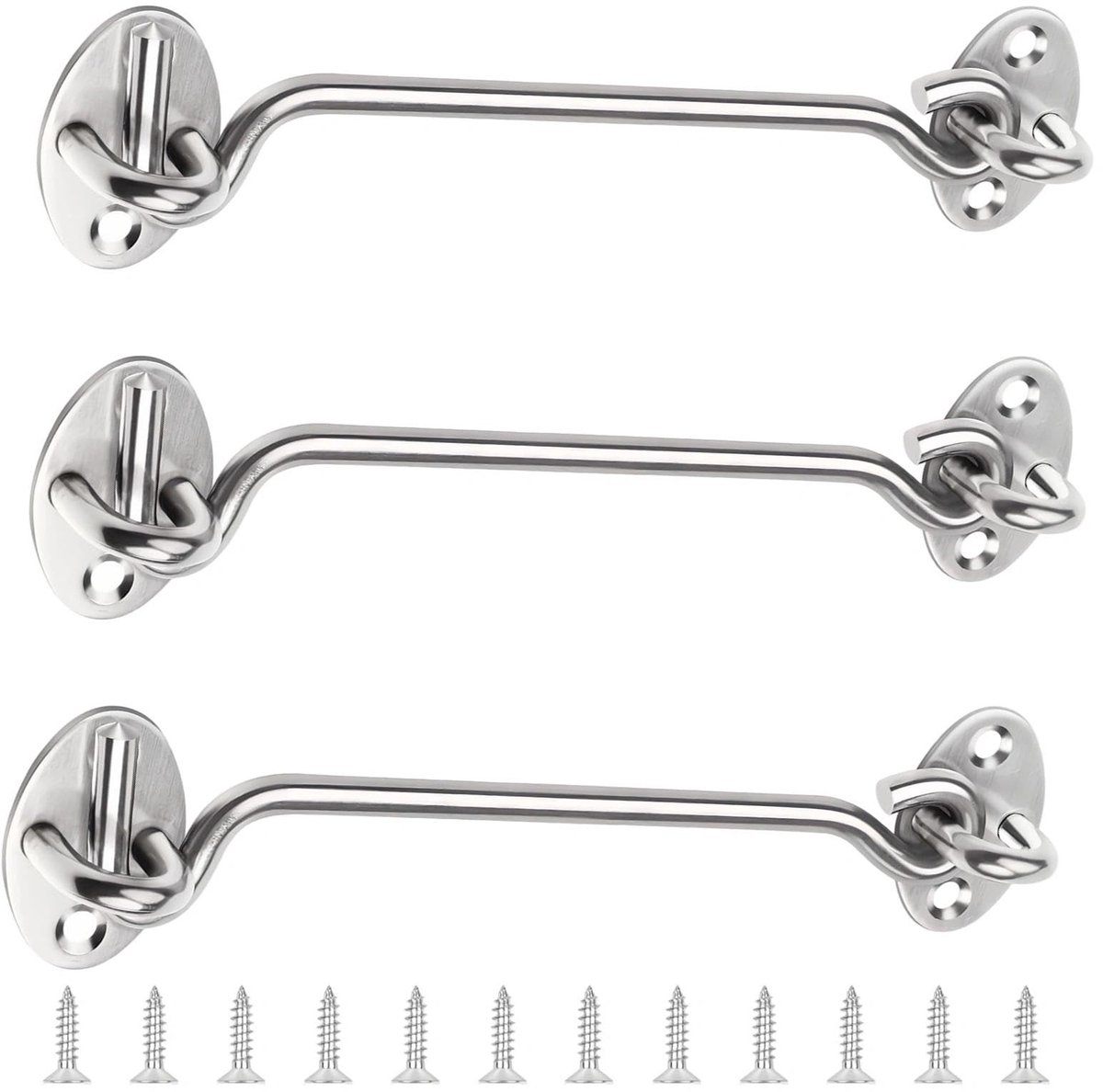 Dailygoods- Stormhaak 6 inch - Roestvrij Staal - Deurvergrendeling - Diefstalbestendig - Kindveilig - Eenvoudige Installatie - 3 Stuks