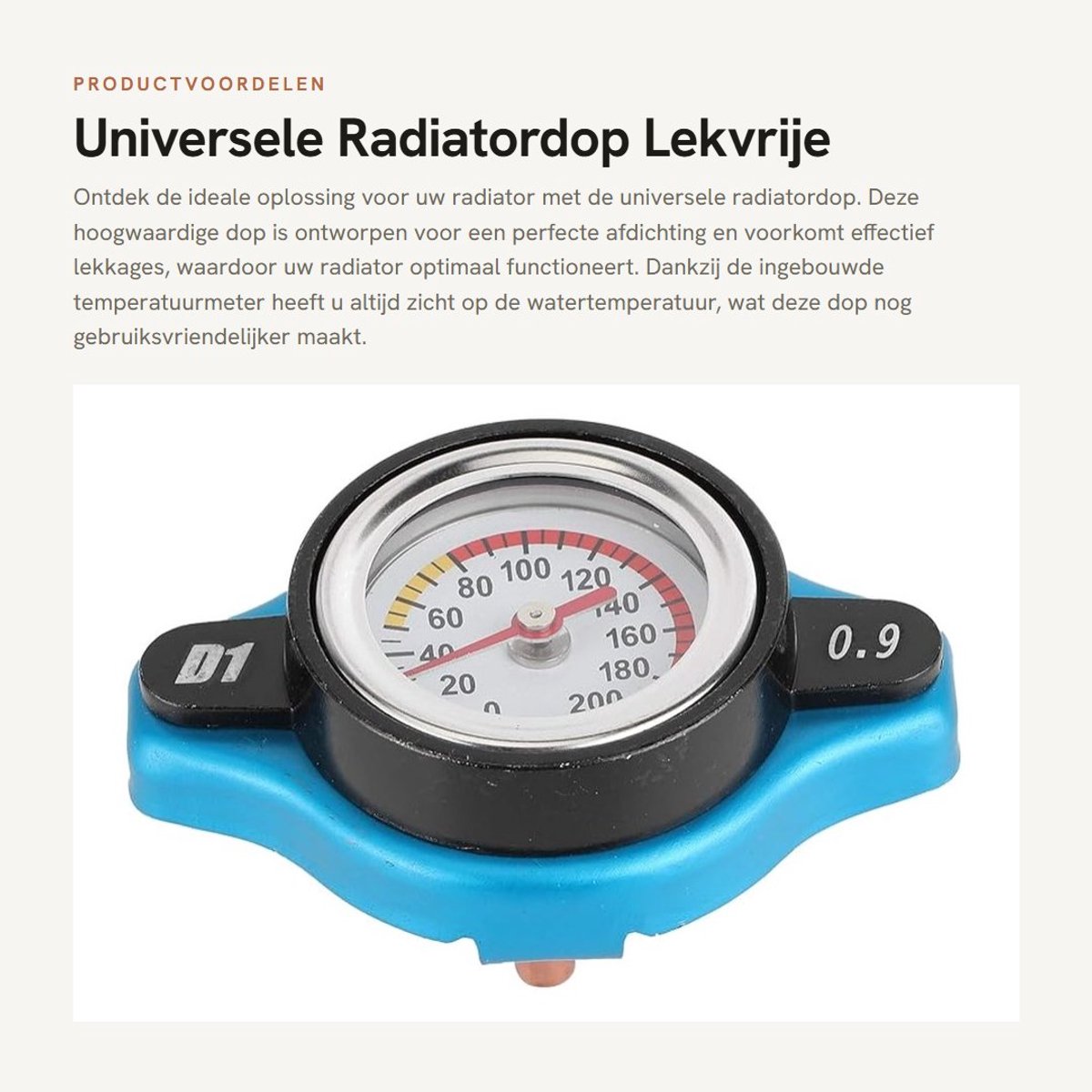 Dailygoods- Radiatordop Lekvrij - Thermostatische Dop - Siliconenrubber - Afdichting - Temperatuurmeter - Hoogwaardig Materiaal - Koelvloeistofdop