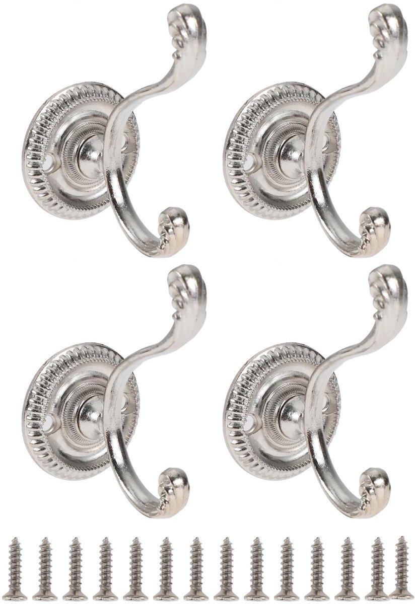 Dailygoods- Kledinghaken 4 Stuks - Vintage Wandhaken - Deurhaken - Jashaken - Robuuste Zinklegering - Compact Design