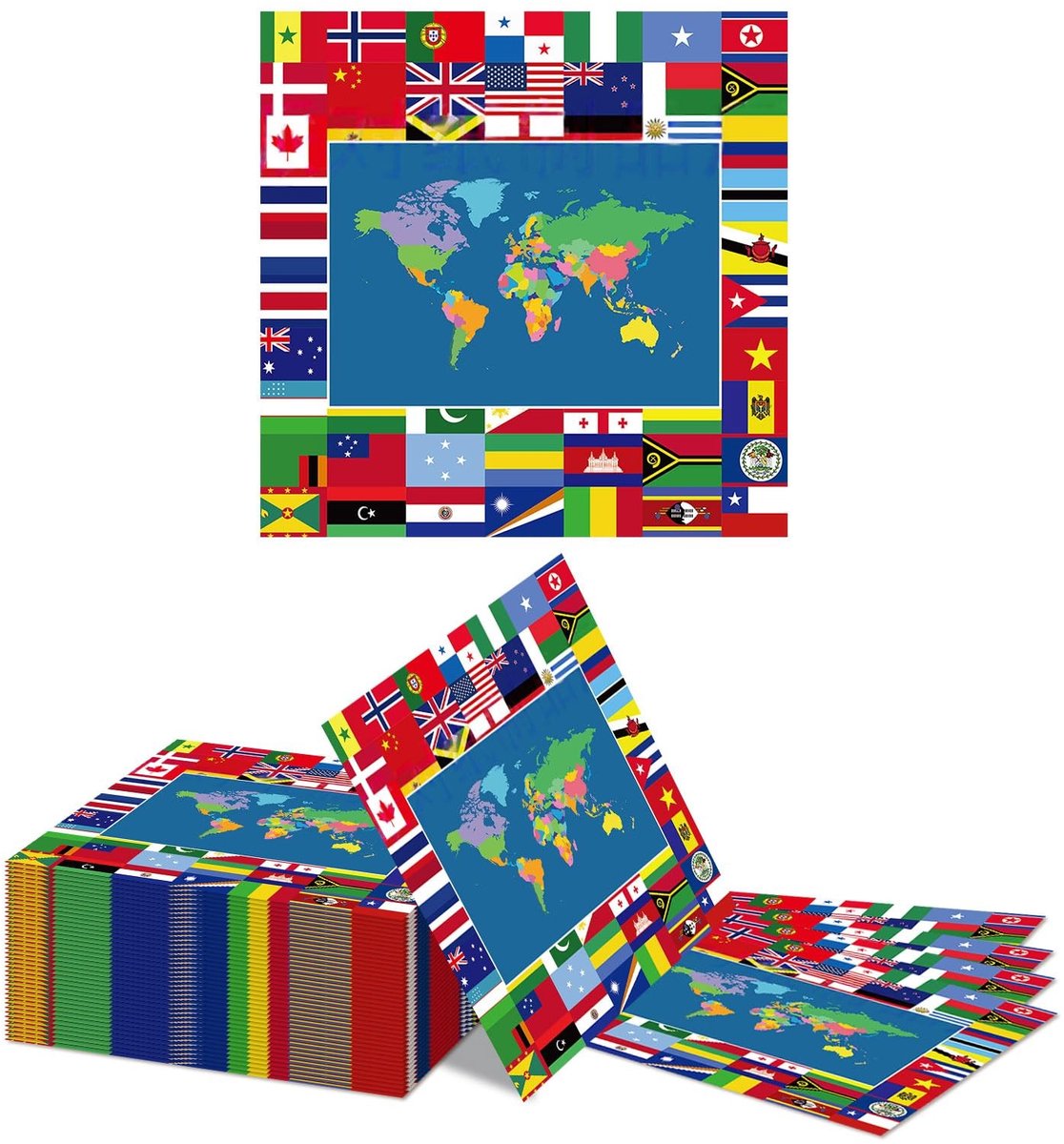 Dailygoods- Servetten Wereldkaart 40 Stuks - Papieren Servetten - Feestdecoratie - Vlaggen van de Wereld - 33x33cm - Inspirerende Decoratie - Feestservetten