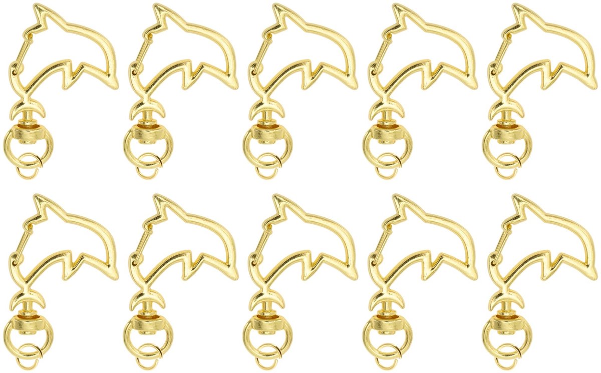 Dailygoods- Sleutelhanger Dolfijnvormig - Karabijnhaak met Schroefsluiting - Sleutelring - 10 Stuks - Robuuste Zinklegering - Lichtgewicht en Roestbestendig