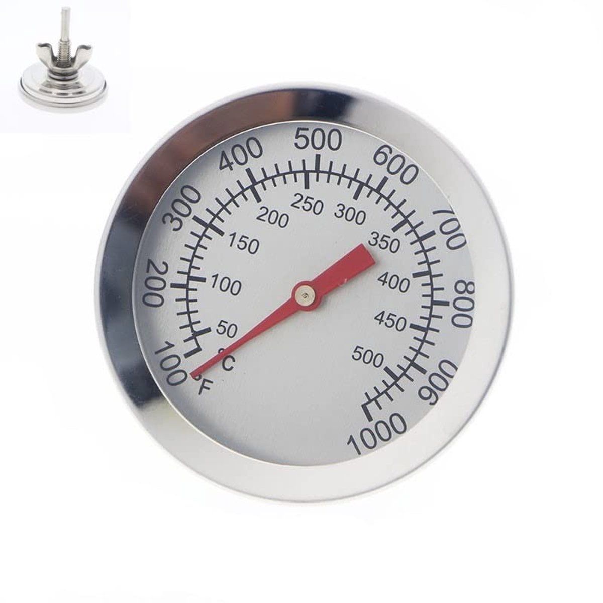 Dailygoods- Grillthermometer Roestvrij Staal - BBQ Thermometer - Rookthermometer - Braadthermometer - Dubbele Graad 50-500 °C - Diameter Wijzerplaat 52 mm