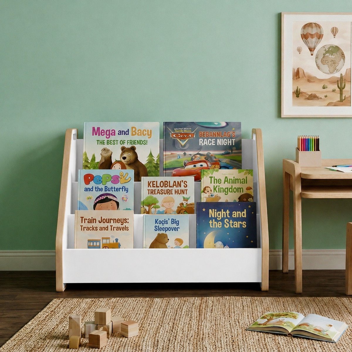 Zeo Wood® - Boekenkast Kind - Boekenrek Kind - Boekenrek Kinderkamer - Kinderboekenkast - Montessori Boekenkast - Wit - Boekenkast Staand