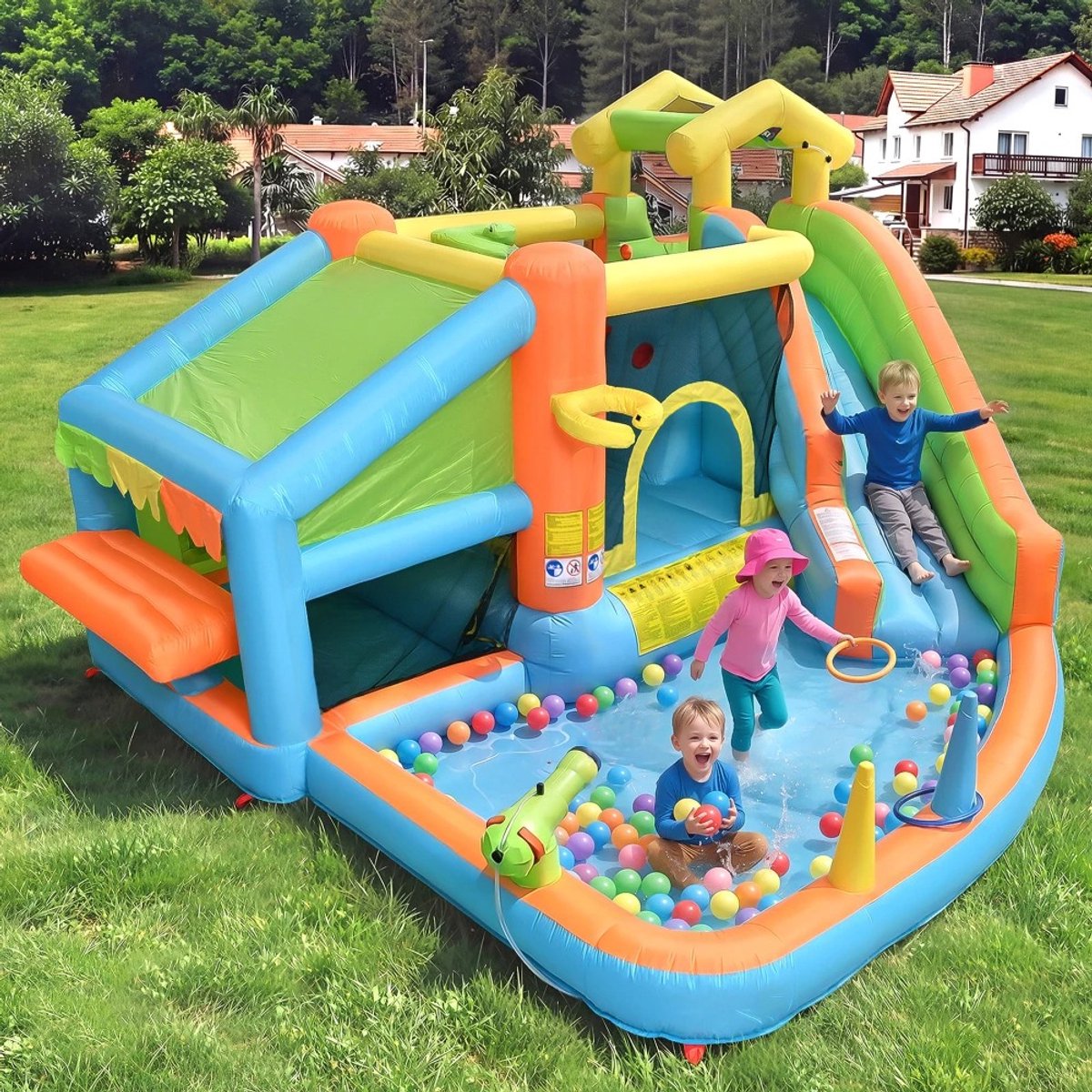 Velmio Multifunctioneel Springkasteel met Waterglijbaan & Waterspeelpark - Springkussen - Ballenbak - Zwembadspel - Waterspeelgoed buiten - Waterpark - Water speelgoed - Opblaasbaar zwembad - Zomer - Zomervakantie - Kinderfeest - Kinderverjaardag – foto 3